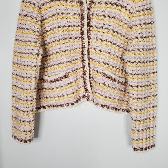 BA&SH Bill Button Front Tweed Knit Lady Cardigan Sweater Yellow Size Large New - Picture 5 of 12
